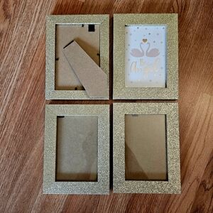 NEW Set of 4 gold glitter frame to hang on the wall or as self-standing frames